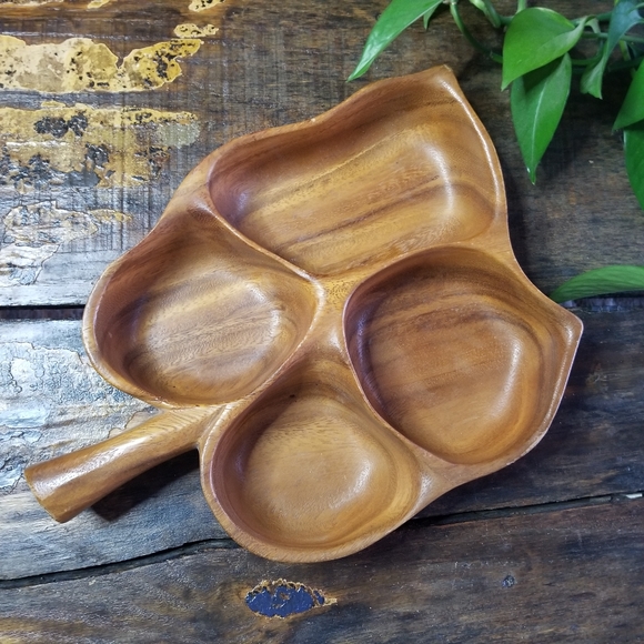 unbranded Other - Monkey Pod Wood Leaf Carved Bowl Dish